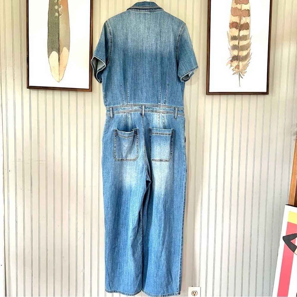 Scoop Denim Button Up Crop Wide Leg Utility Jumpsuit - Picture 3 of 8